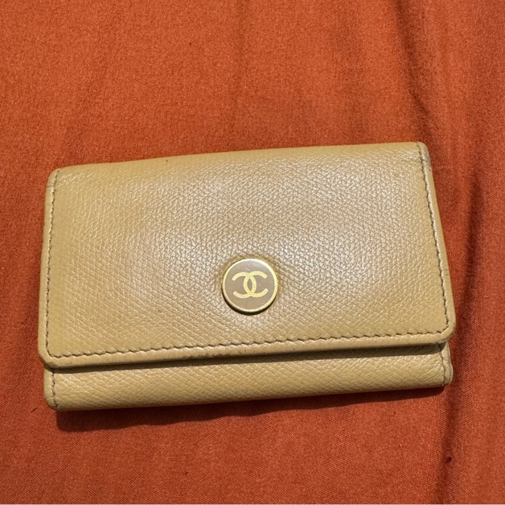 Chanel Tan Key Card Holder Leather Compact